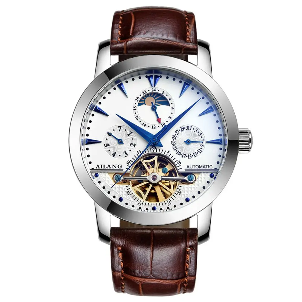 

Leisure Automatic Mechanical Genuine Leather Waterproof Watch with Rome Digital Business for Various Occasions AILANG 2606-PD(S)