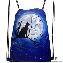 Индивидуальная походная сумка на шнурке с изображением лунного кота, милый рюкзак для детей(черная спинка), 31x40 см#180612-03-1