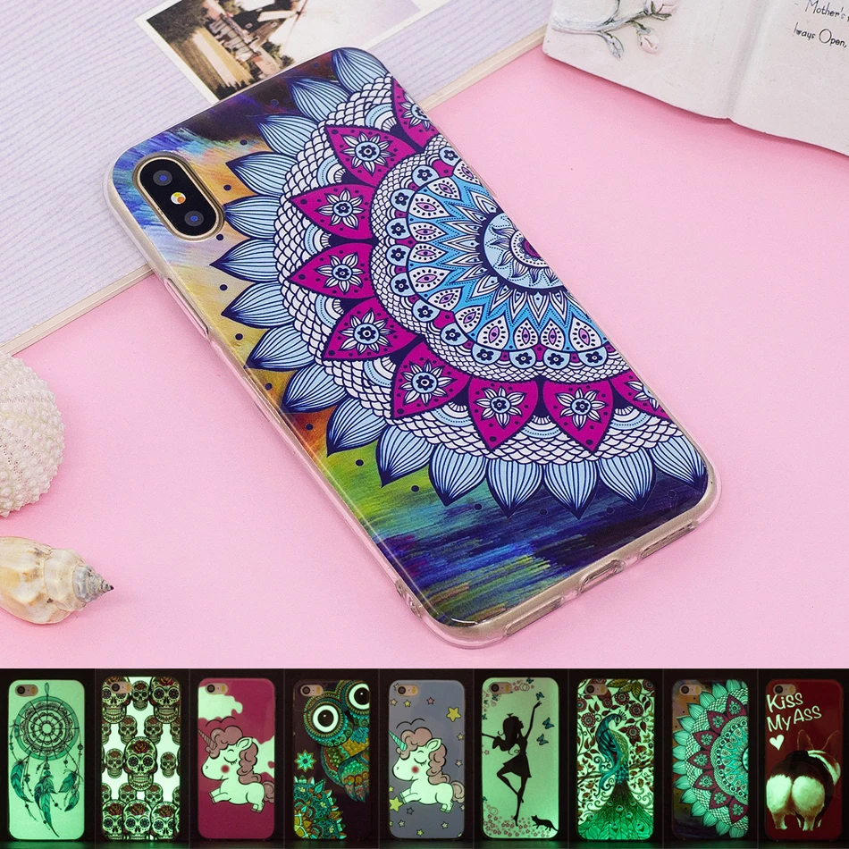 

Cute Mobile phone shell for Apple IPhone X 5.8 " Funda Luminous Soft Silicone Green Light Back Case Cover Coque