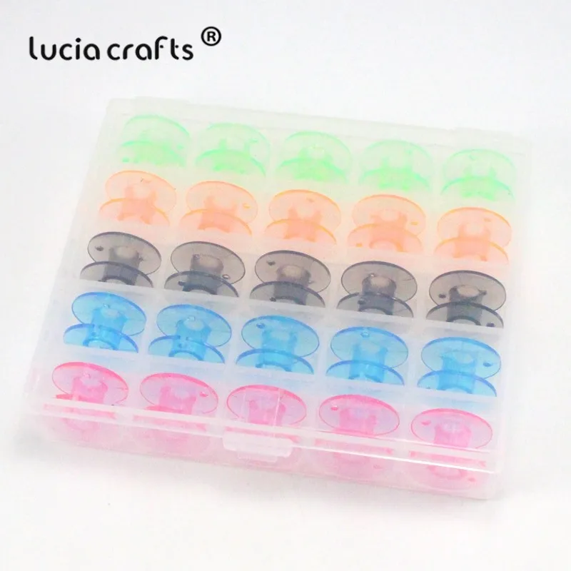 Lucia crafts 25 шт./кор. красочные пустой бобины катушки для швейных машин Пластик бобины ящик для хранения для швейной машины J0203