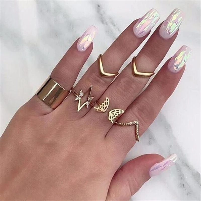 

Vintage Gold Color Star Butterfly Wave Rings for Women Geometric Crystal Knuckle Rings Set Jewelry Anillos 7pcs/set 4285