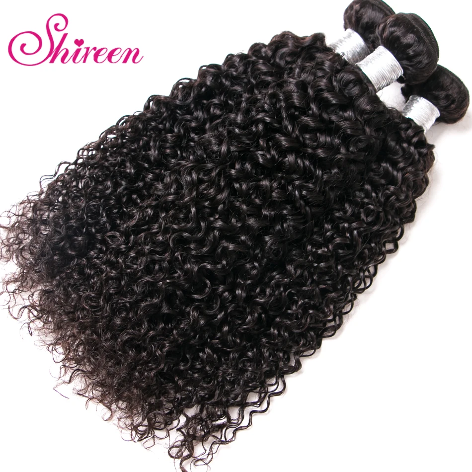 Shireen Hair Indian Kinky Curly Hair With Closure Remy Human Hair 3 Bundles With Closure Shireen Hair Weave Bundles with Closure