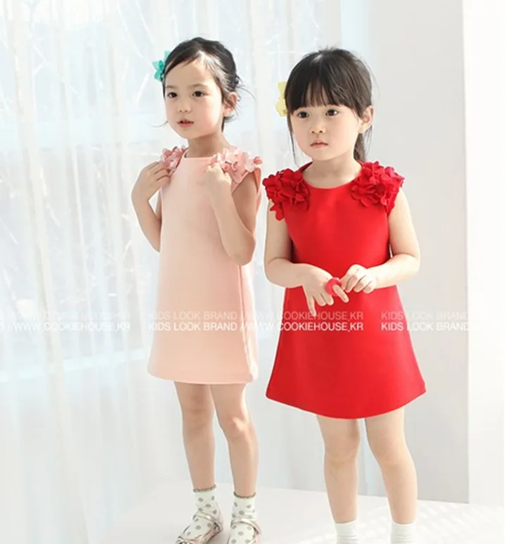 

2017 Summer Vest Flowers elegant Girls Party Dress Baby Girl Princess Dress 2-7 Years Children Clothes red Kids Clothing
