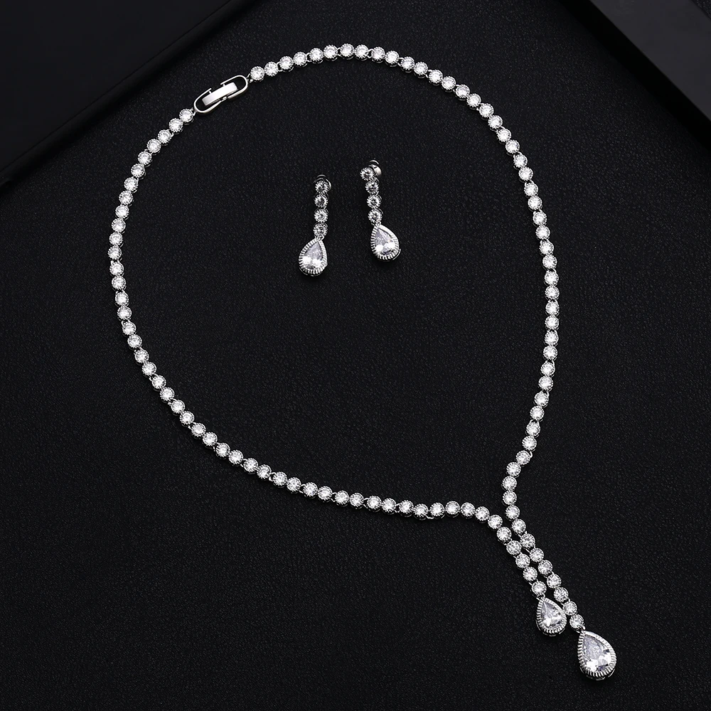 

jankelly New design luxury AAA zircon water drop shape necklace pendant for women,high quality party/jewelry wedding