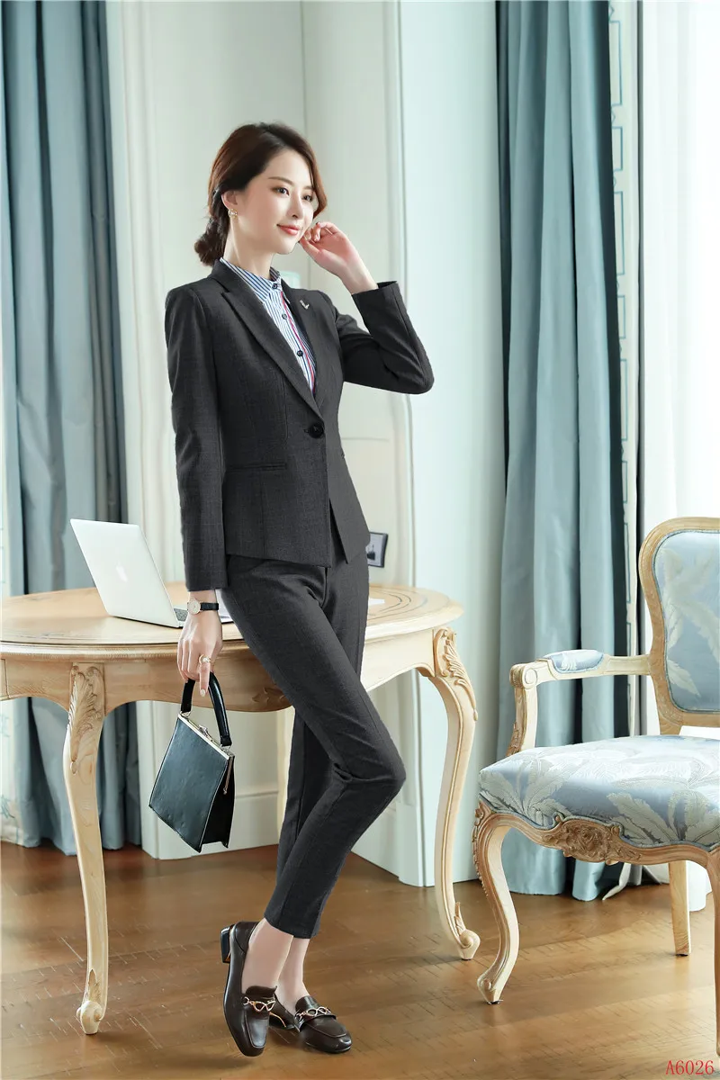 Formelle Wear Costumes Gris Noir Uniforme Blazer Et Veste Work Qualité Dames Bureau Pantalon Conceptions gris Femmes Vêtements D'affaires Haute Ensembles 5XqxpE7nw