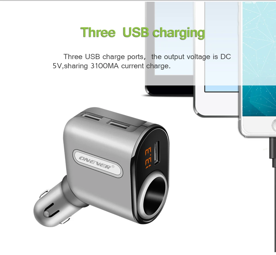 Зарядных порта USB для автомобиля Зарядное устройство Автомобильный Разветвитель Прикуривателя 5 V 3.1A 12 V-24 V макс 80 Вт Мощность адаптер Напряжение Дисплей