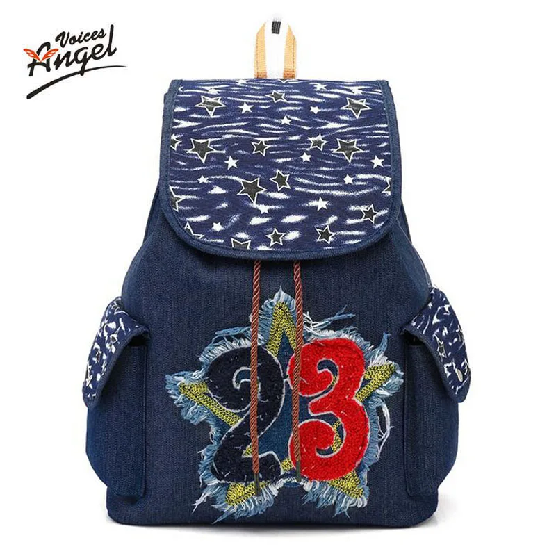 

2018 Canvas Backpack Denim Women Red Lips Embroidery Backpacks for Teenagers Women's Travel Bags Mochilas Rucksack School Bags