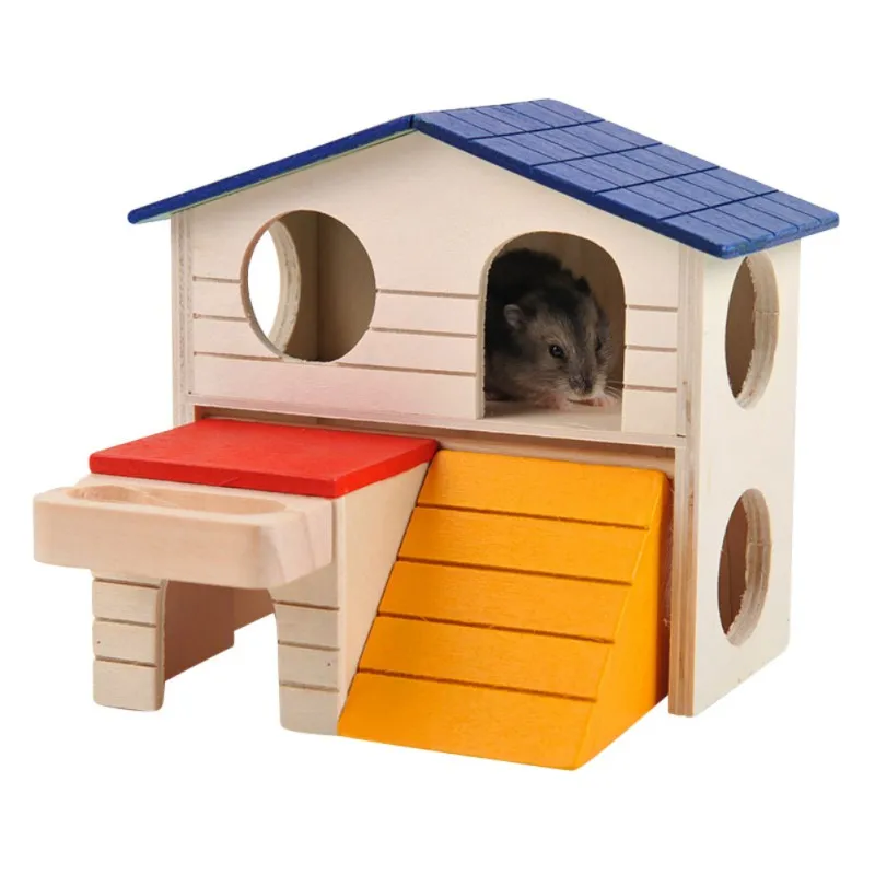 Natural Wooden Luxury Foldable Hamster House Hamster Toy Hamster Cage Decoration Gerbil Chew Toys Small font