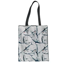 FORUDESIGNS парусиновая сумка-шоппер с изображением акулы дельфина, складная сумка для покупок, Женская пляжная Эко сумка для продуктов, дизайнерская сумка для девочек