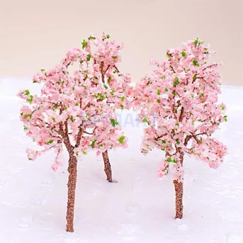 10PCS HO Scale Model Trees Model Tree with Pink Flower for Railroad Scenery· 