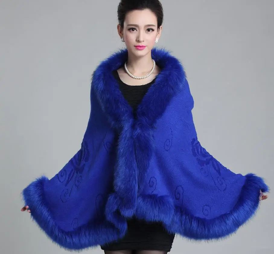 

Shawl New large size shawl cape coat fall winter fur collar cardigan sweater European Leather grass imitation fox fur 1029