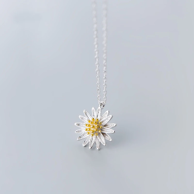 INZATT Real 925 Sterling Silver Yellow Flower Pendant Necklace For Elegant Women Cute Fine Jewelry Fashion Accessories Gift