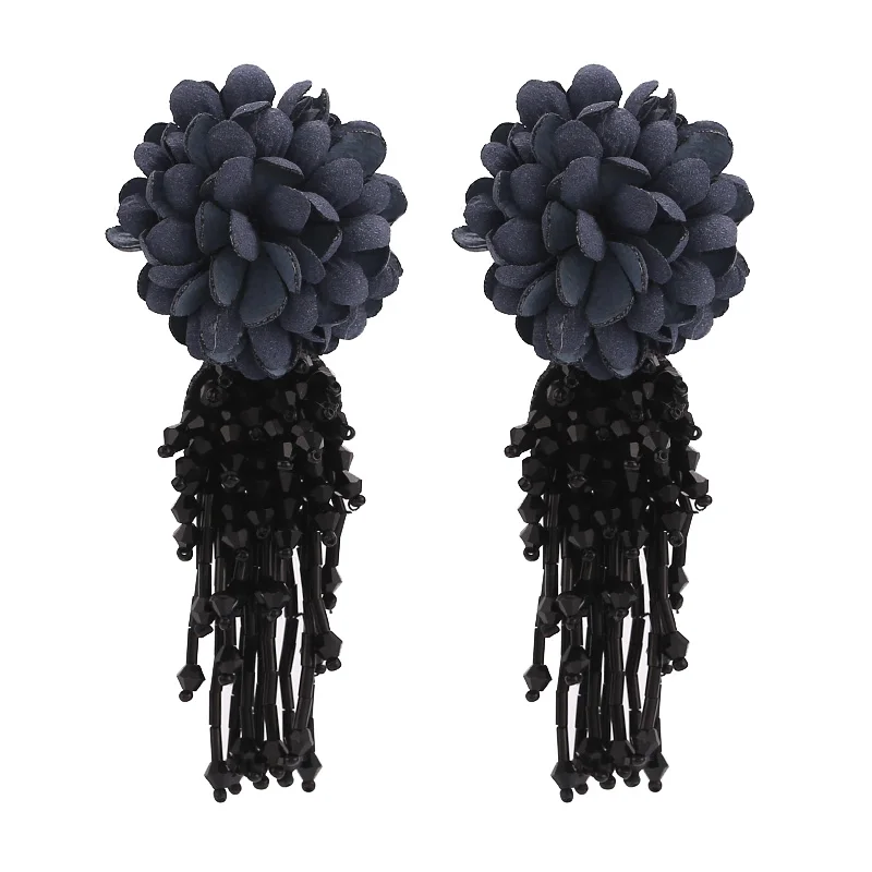 Sehuoran серьги с кисточками для женщин, Разноцветные серьги-подвески с цветочной бахромой, серьги-подвески для свадебной вечеринки, подарок для девушек, модное ювелирное изделие - Окраска металла: Black