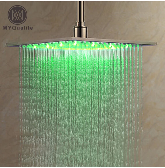 

Nickel Brushed 10" Rainfall LED Shower Head 25cm Square LED Color Changing Stainless Steel Showerhead