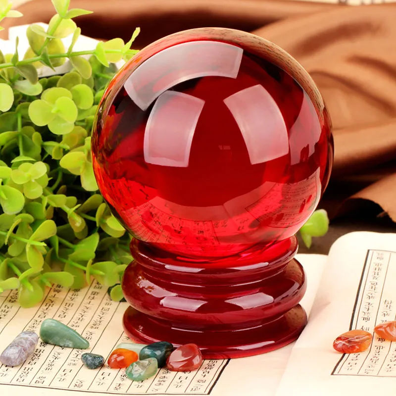 XINTOU Red Crystal Ball K9 Artificial Crystals Glass Healing Globe Chinese Style Home Feng Shui