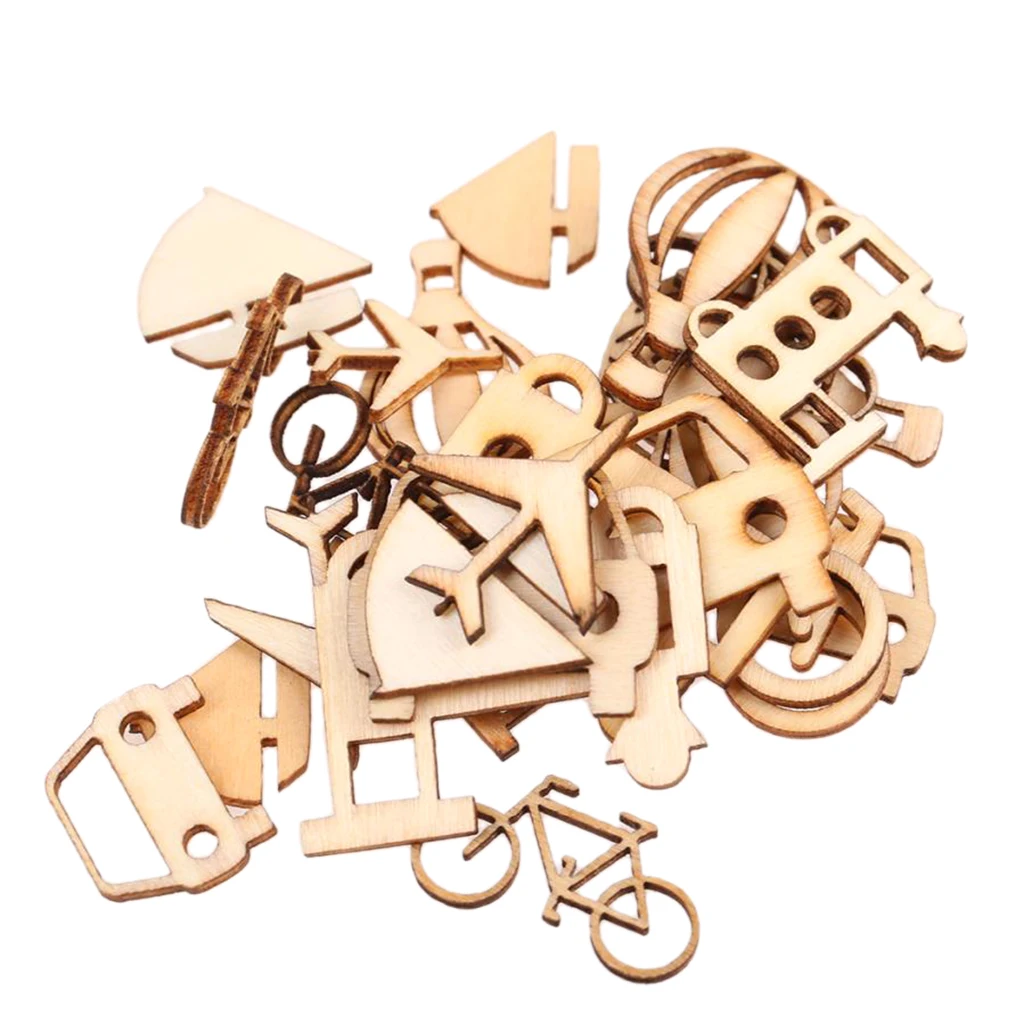 24pcs  Cut Wood Vehicle Shape Embellishments DIY Scrapbooking Art Craft