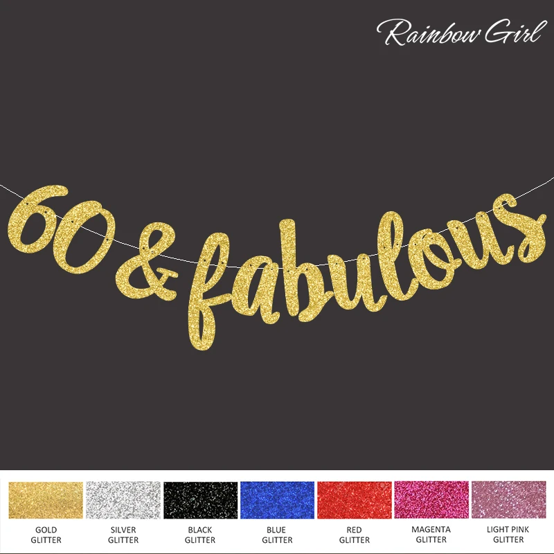 

Glitter 60&Fabulous Banner,Gold/Black/Silver 60th Happpy Birthday Decorations/Wedding Anniversary Favors Party Supplies