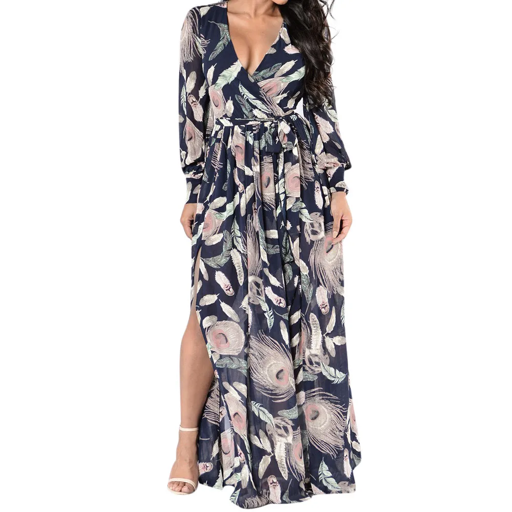 

Autumn Winter Maxi Dress Women 2018 Vintage Flora Print Long Dress Ladies Boho Elegant Dresses Women Clothes Vestidos Verano