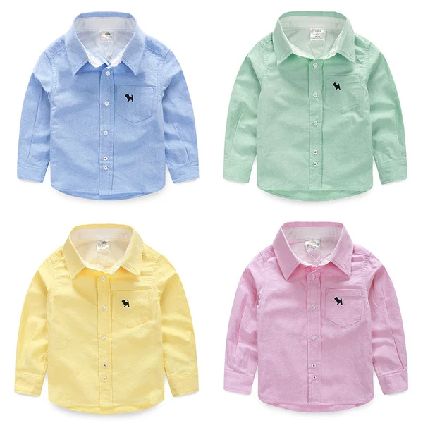 

2018 Spring Autumn 2 3-6 7 8 9 10 Years Children'S Cotton Turn-Down Collar Long Sleeve Embroidery Animal Baby Kids Boys Shirt