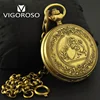 VIGOROSO Luxury Pocket Watch Antique Wind up Mechanical Watch High Quality Pure Copper Fob Chain Clock Roman Numerals Analog Men ► Photo 2/6