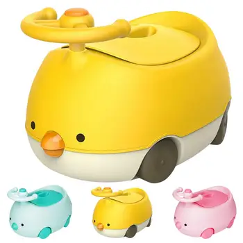 

Children Potty Toilet Potty Chair Chick Car Steering Wheel Shape Sturdy And Comfortable Handle Splash Guard Easy To Clean Design
