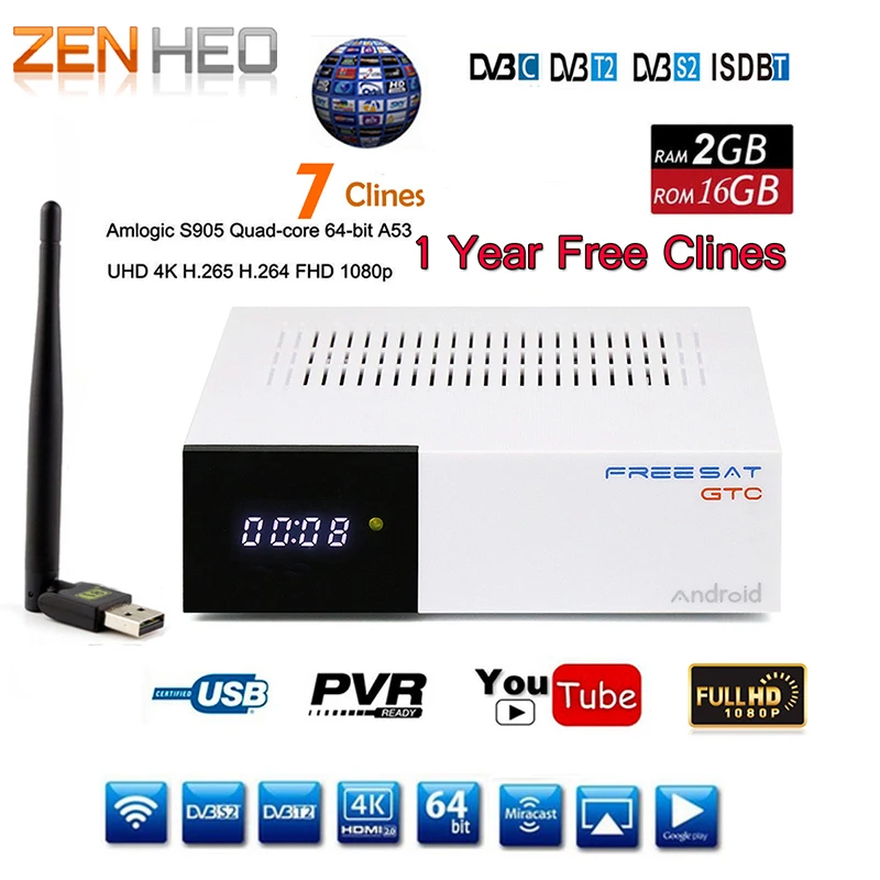 

DVB-T2 DVB S2 GTC Receptor Satellite Decoder +USB WIFI HD 1080p BISSkey Powervu 4K Satellite Receiver TV Box