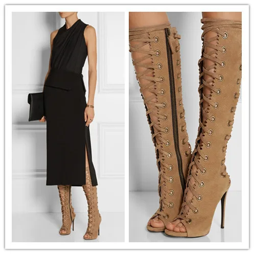 

Fashion cool style long boot for woman knee high cut out peep toe sexy and beautiful with high thin heel big size 35-42