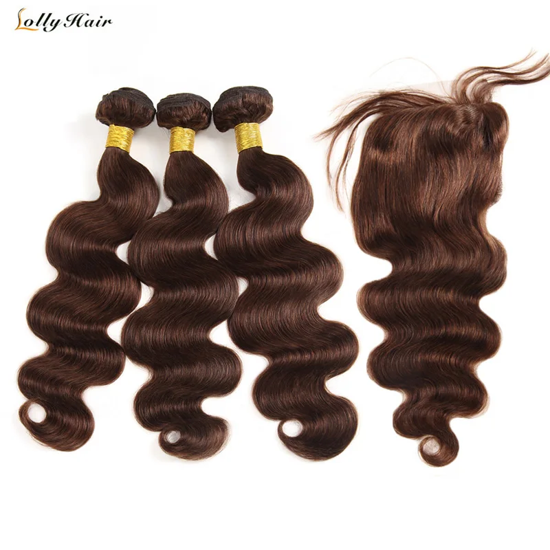 Dark Brown Brazilian Body Wave Bundles With Closure Free Part 100