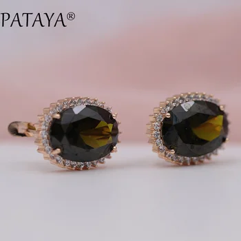 

PATAYA Fashion Big Earrings 585 Rose Gold Green Natural Cubic Zirconia Earrings Women Luxury Wedding Jewelry Red Dangle Earrings