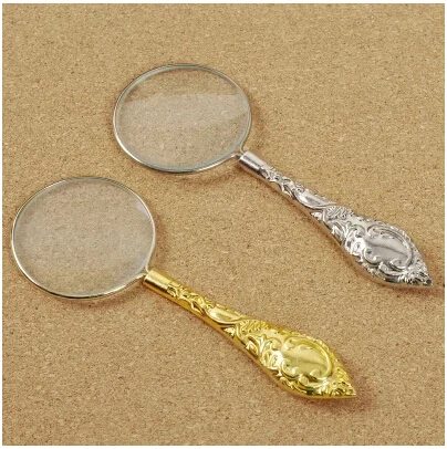 

5X 45mm Magnifying Jeweler Loupe Glasses Hand Held Golden and Silver Handle Pocket Portable Magnifier Fresnel Lens free Ship