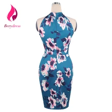 Retro 1950s Women Sexy Wedding Print Party Dress Halter Sleeveless Cocktail Night Club Bodycon Girls Summer Casual Dresses 2017