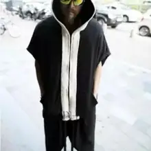 S-4XL мужской с капюшоном кардиган хип-хоп рукав летучая мышь Летняя мужская с коротким рукавом тонкая толстовка верхняя одежда плюс размер костюмы