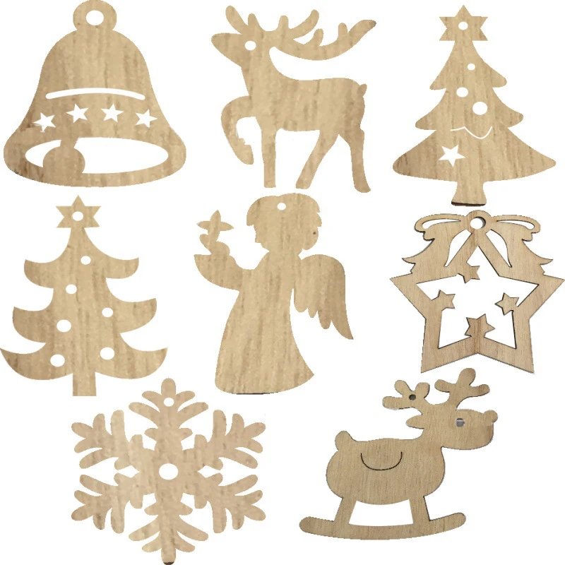 10pcs Wooden Cutout Hanging Santa Claus Deer Angel Tag Craft Xmas