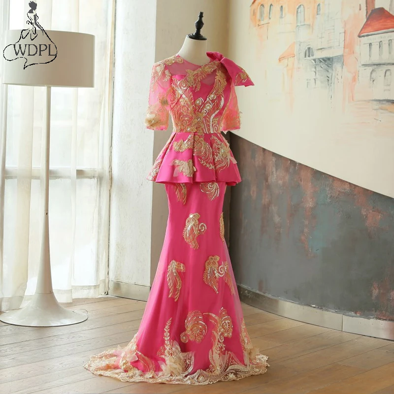 

New Design Nigerian Evening Dresses 2018 Gold Appliques Mermaid Evening Dress Vestido De Festa South African Formal Party Gowns