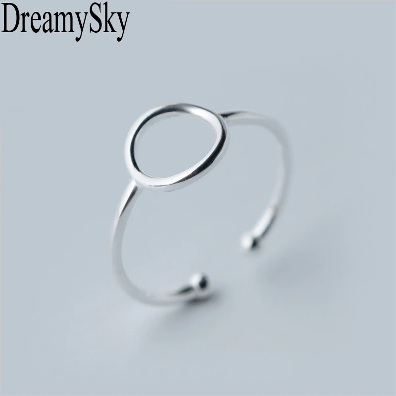 

DreamySky Real 925 Sterling Silver Round Circle Rings For Women Adjustable Size Finger Ring Jewelry