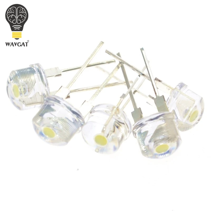 

WAVGAT 100PCS/LOT 8mm straw hat LED lamp bead are white light 0.5W F8MM power 0.5W hat light-emitting diode 3.0-3.2 6000-8000K