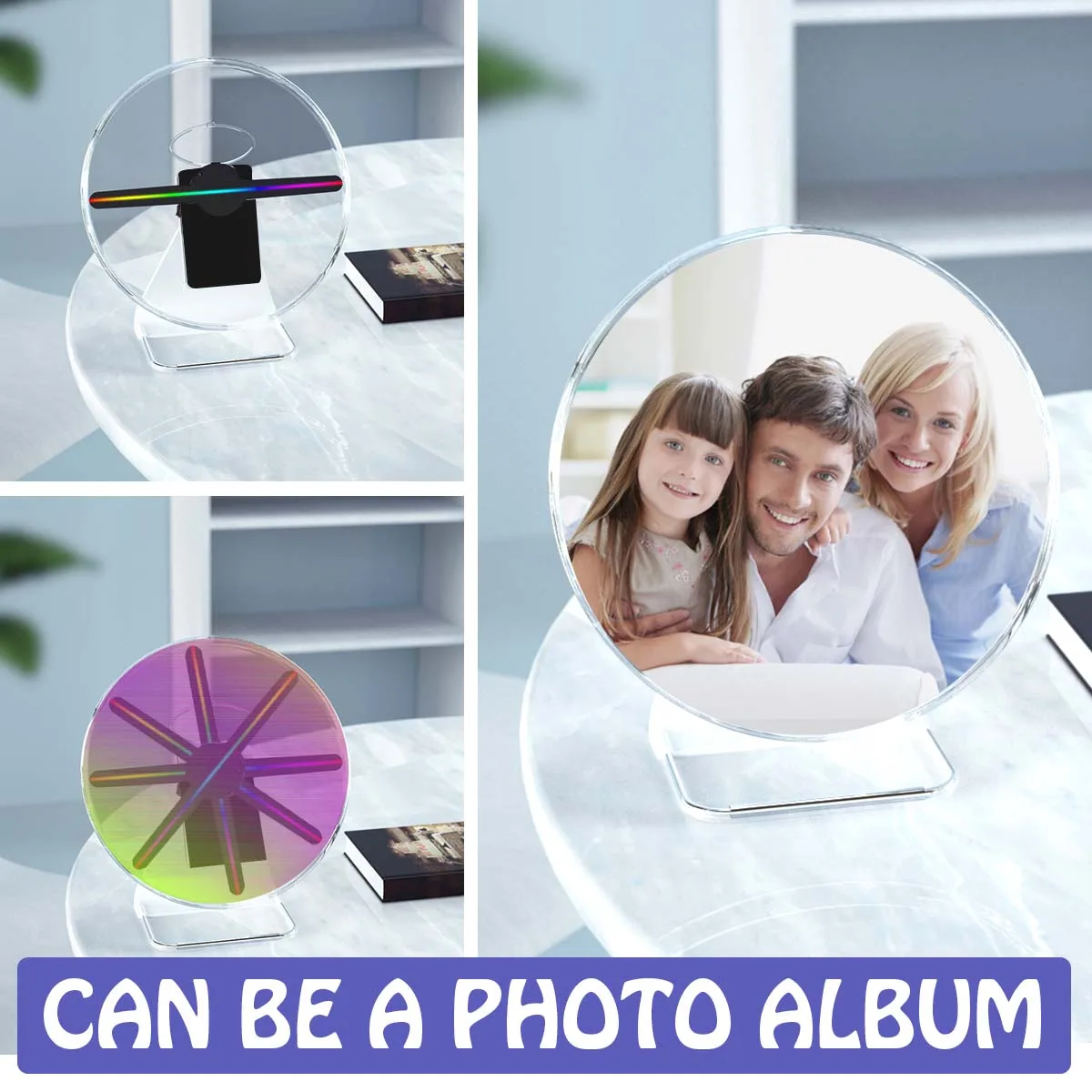 Portable 30CM 3D Holographic Projector With Battery Hologram Player LED Display Fan Advertising Light APP Control Portable 30CM 3D Holographic Projector With Battery Hologram Player LED Display Fan Advertising Light APP Control