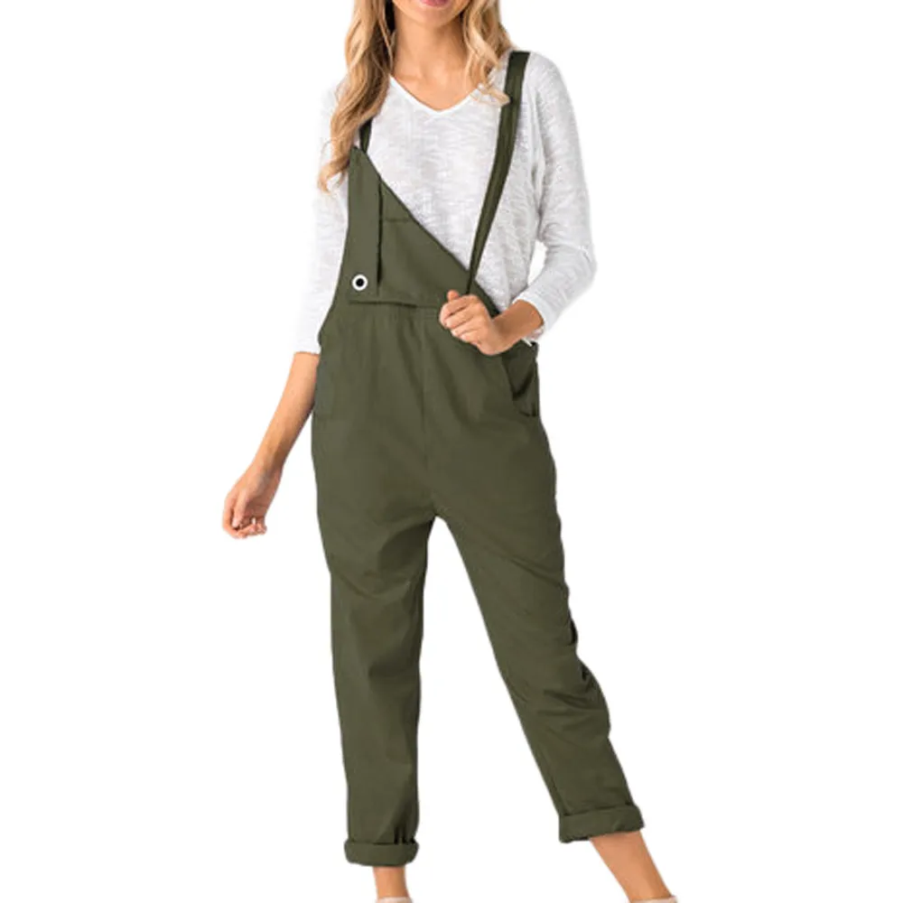 

Women Fashion Solid Color Jumpsuits Loose Dungarees Pockets Rompers Casual Grils Overalls Trousers #SYS