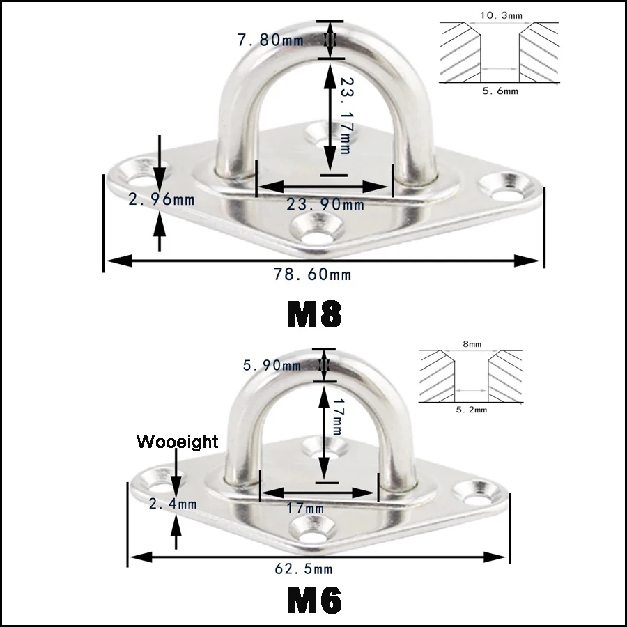 Wooeight Stainless Steel 304 Diamond Shaped Pad Eye Plates Staple Ring Hook Loop Home Boat Marine Yacht Shade Sail Hardware M6 (1)
