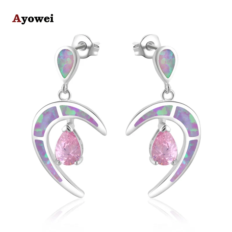 

C design pendientes earrings for women Pink Crystal Pink Fire Opal Silver Stamped Drop Earrings Zircon Fashion Jewelry OE374A
