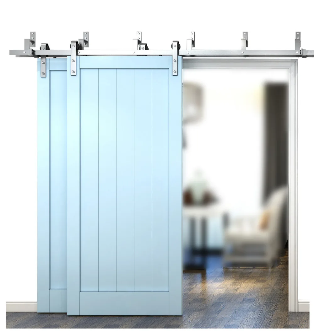 Us 195 0 Diyhd 6ft 8ft Brushed Steel Bypass Sliding Barn Door Hardware One Piece Easy Mount Bypass Bracket In Doors From Home Improvement On
