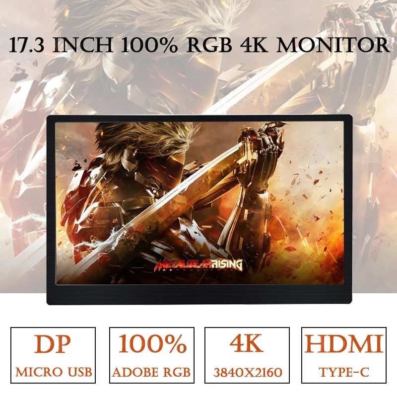 

17.3 Inch Adobe 100% RGB Type-c 60Hz 4K HDR Gaming Monitor for Ps4 Pro Xbox PC Laptop Computer Screen with Wall Mount Speaker