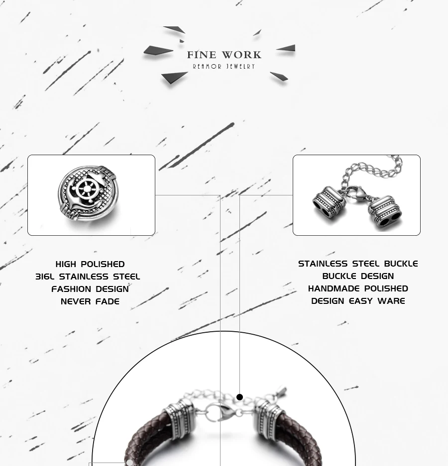 REAMOR двойной плетеный кожаный руль и якорь талисманы браслет 316L нержавеющая сталь шарик трендовый браслет и браслеты мужские ювелирные изделия