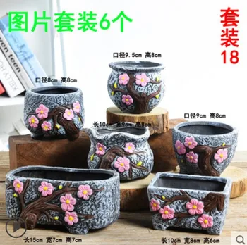 

6pcs Succulent Pot Bonsai Pot Flower Pot Succulent Plant Planter Resin Flowerpot Home Garden Decor