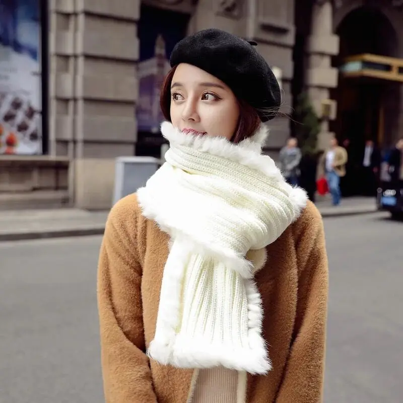 Minjiebihuo Новая мода осень и зима шерсть вязание белый шарф женский шеи утолщение теплый длинный диапазон - Цвет: Белый