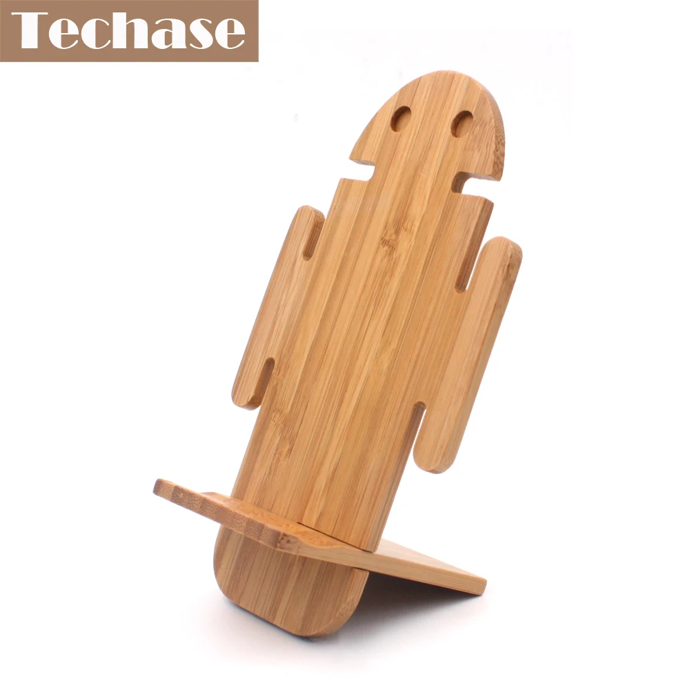 Techase Bamboo Phone Holder Android Shape Phone Stand Wood