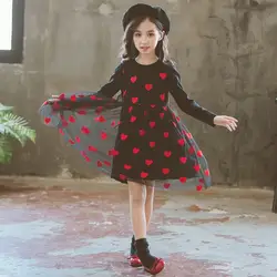Осеннее платье для девочек Красное сердце любовь Детские платье принцессы детская Сетчатое платье Детское бальное платье 2018 одежда для
