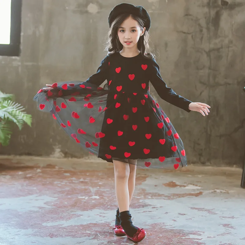 

Autumn Girls Dress Red Love Heart Baby Princess Dress Children Mesh Dress Kids Ball Gown Dress 2018 Toddler Clothes Cute,#3424