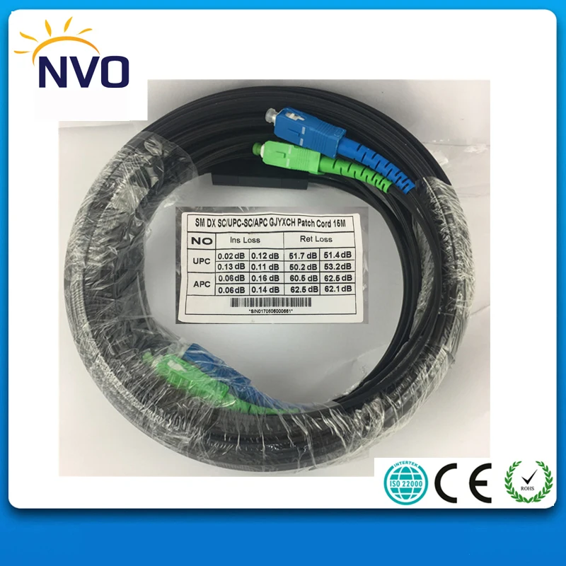 15 м FTTH GJYXCH волоконно-оптический патч-корд SM дуплекс G657A LSZH SC/APC-SC/UPC на обоих концах