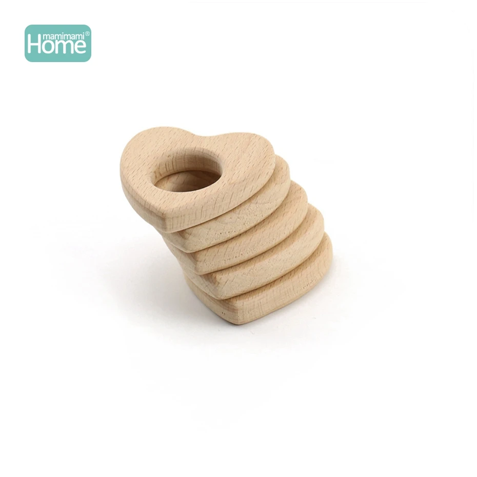 MamimamiHome Baby Wooden heart Toys 5pc Can Chew Beech Wooden Teether Bracelet Educational Toys For Babies 3